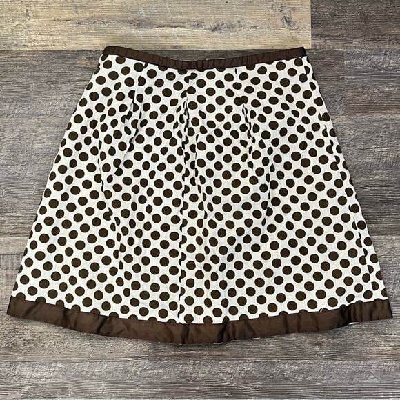 Ann Taylor white w brown polka dots pleaded A line skirt size 14 petite 14P B155 - Picture 4 of 4